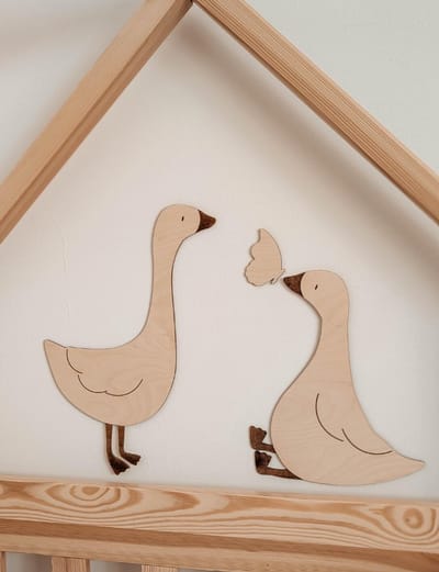 Houten Ganzen Wanddecoratie Set – Berken Multiplex – Handgemaakt – Dieren Wanddecoratie Kinderkamer – Natuurlijke Muurdecoratie – Babykamer – Scandinavische Stijl/kinderkamer/ babykamer