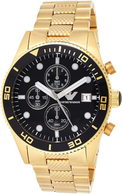 Emporio Armani Historische Collectie Zwart Goud Metaal Heren Kwarts Chronograaf AR5857 zwart