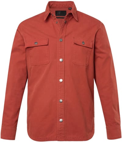 JP 1880 - Heren - Canvas overhemd lange mouw kentkraag Modern Fit - Terracotta - Maat 3XL