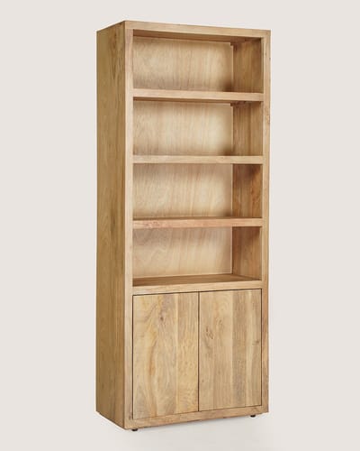 Boekenkast 80 cm Mangohout – 2 Deuren & 4 Vakken – Landelijk