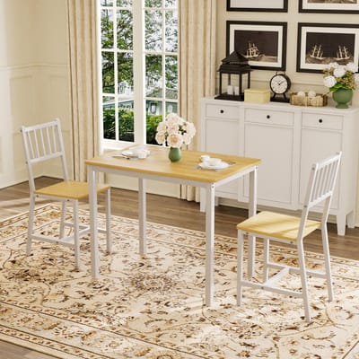 Pugsdrly Eettafelset, bartafel met 2 eetbanken, keukentafel met stoelen, industriële ontbijttafel voor keuken, woonkamer, feestzaal, naturelkleurig en wit