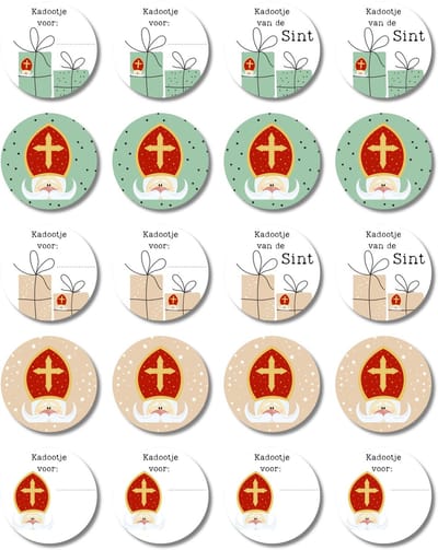Sinterklaas stickers – sluitstickers – rond – Kadootje voor jou – 20 stuks - Gemengd