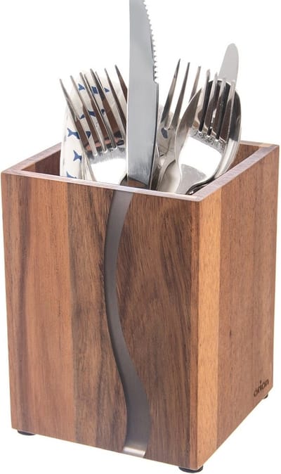 Keukengerei Houder Houten RIVER - Spatelpot - Organizer - Bestekbak - Bestekhouder Staand - Bestekbak - Bestek Afdruiprek - Afwasrek - Bestekstandaard