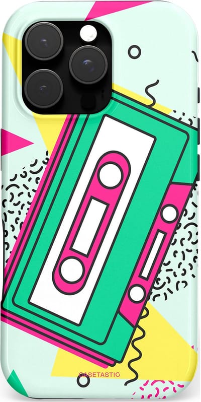 Casetastic hoesje geschikt voor Apple iPhone 16 Pro - MagSafe - Dubbellaagse bescherming - Retro 80s muziek - Fashion Case - Wit Groen Lichtgrijs Roze