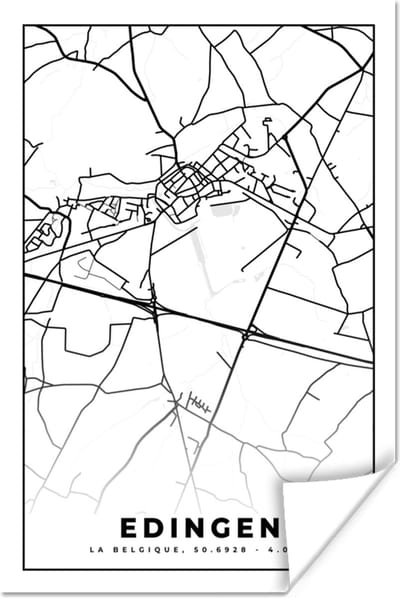 Poster België – Edingen – Stadskaart – Kaart – Zwart Wit – Plattegrond - 120x180 cm XXL