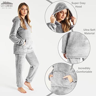 Gezellige Damespyjama's met Capuchon - Pluizige Fleece Loungewearset - Ideaal voor Winter