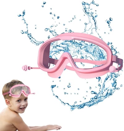 1 stuk - zwembril voor kinderen - waterdichte en anti-condens zwembril - breedbeeld zwembril met oordopjes - zwembril voor kinderen van 6-14 jaar - roze