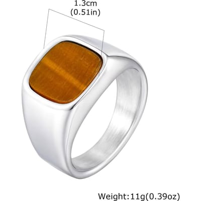 Vnox Mannen Roestvrij Staal Vierkante Ring, 13mm Breed Waterdichte Band met Tijgeroog/Glazen Steen, Punk Stijl Duimring Cadeau voor Hem 9