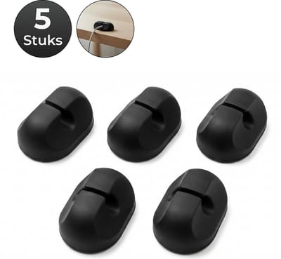 DIVERZA Kabelorganizer – Kabelgoot – 5-delige set – voor 1 kabel per clip – Kabelklem – Zwart