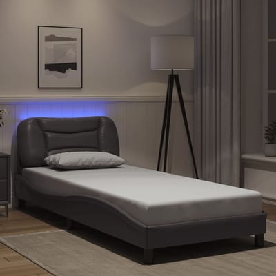 vidaXL - Bedframe - met - LED - zonder - matras - "Hvar" - grijs - 90x190 - cm