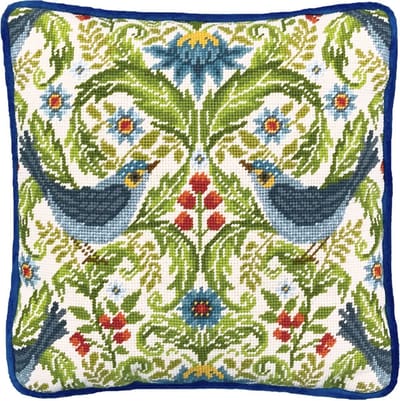 Voorbedrukt borduurpakket zomer blauwe vogels van Bothy Threads tktb02 in Petit Point (halve kruissteek)