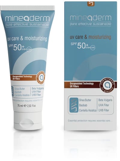 Mineaderm UV CARE & MOISTURIZING CREAM SPF 50+ – Daily facial sunscreen with Aloe Vera, Shea Butter & Centella – Moisturizing formula – No whitening & non-greasy