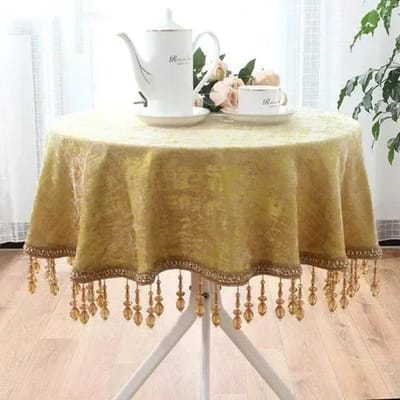 Tassel Tafelkleed Chenille Vierkant Ornament Stofhoes voor Koffie Eettafel Rond Berg Kristal Bruiloft Decoratie Tafelkleed 90x90cm beige