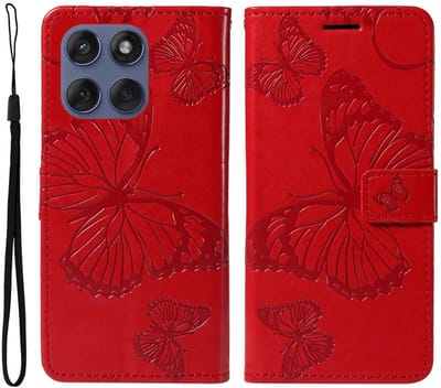 Coverup Hoesje - Geschikt voor Motorola Edge 60 / 60 Fusion / 60 Pro Hoesje - Coverup Vlinders Book Case - Rood