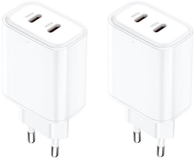 2 stuks OneOne 35W snellader met 2 poorten. USB C en USB C poort. Witte PD lader. Oplader adapter past op Samsung Galaxy M07, F07, M17, F17, Z TriFold, Tab A11 / A11+, Tab S11 / S11 Ultra, Tab S5e, Tab S6, Tab S7, Tab S8
