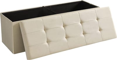 Hoppa! bank met opbergruimte, zitkist, opbergdoos, opklapbaar, max. statische belasting 300 kg, 120 L, 110 x 38 x 38 cm, imitatielinnen, lichtgrijs
