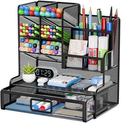 Unyqoos ® Multifunctionele Mesh Bureau Organizer met 12 Vakken en Schuiflade voor Kantoorbenodigdheden