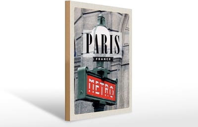 Holzschild Reise 30x40cm Paris France Metro Reiseziel