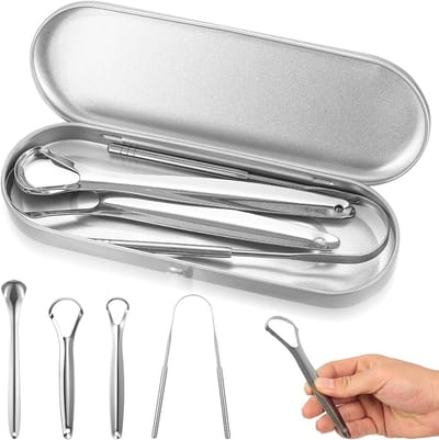 Metalen tongschrapers voor optimale mondhygiëne, 4 stuks, roestvrijstalen tongreinigers, tandplak verwijdering, frisse adem en mondverzorging
