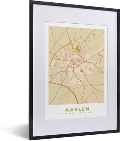 Fotolijst incl. Poster - Kaart - Stadskaart - Plattegrond - Aarlen - Vintage - 30x40 cm - Posterlijst
