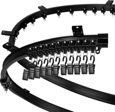 Plafondmontage gordijnroede - flexibel gebogen - zwart - 8 meter - ruimteverdeler - stapelbed - erker