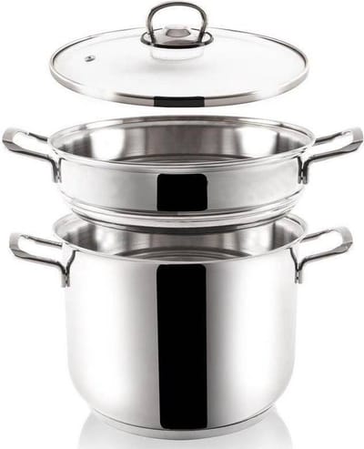 Stoompan Edelstaal ANETT 5 l 3 delig - Groentestomer - Kookpan - Kookpot - Soeppan - Stoommand - Stoominzet