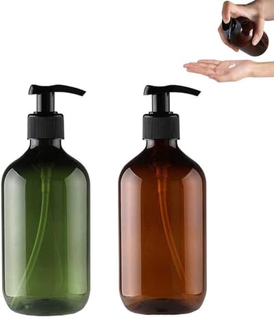 Set van 2 Lege Plastic Pompflessen voor Zeep, Essentiële Olie, Lotion en Shampoo - Groen en Bruin