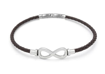 Frank 1967 7FB-0863 Heren Armband – Bruin Gevlochten Leer met Infinity Symbool