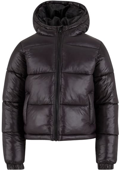 Urban Classics - Shiny Puffer with hood Kinder Jacket - Kids 158/164 - Zwart