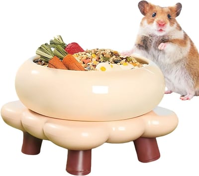Hamster Voedselbak - Voederbak Kleine Dieren - Voeden en Baden - Krasbestendig Keramiek - 17x17x11.5 cm - A