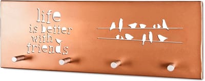 Wandkapstok – Koperkleurig metaal – “Life Friends”-opdruk – Hoogglans afwerking – 40x4x14 cm – Modern en decoratief design