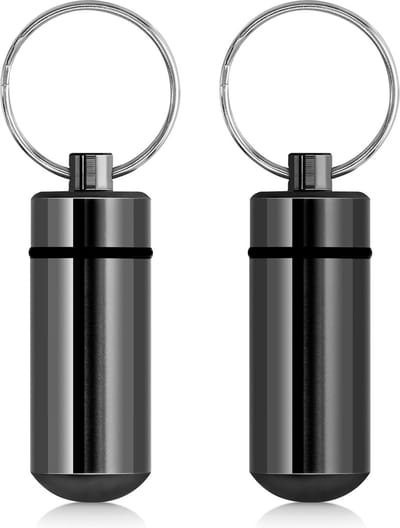 kwmobile 2 pillendoosje sleutelhanger in zwart - Handig medicijndoosje voor onderweg - Pillendoosje alluminium met schroefdop