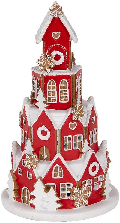 Clayre & Eef Gingerbread house met LED Ø 13x22 cm Rood Kunststof