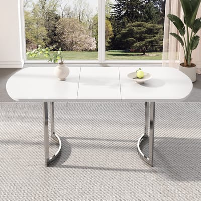 STILVORA Eettafel - Uittrekbare Eettafel 140-180 Cm Met Versilverd Metalen Poten - Modern Klassiek Ontwerp Voor 4-6 Personen - MDF - 140/180x80 Cm - Wit