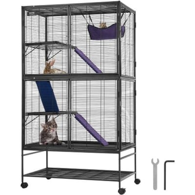 VEVOR 64,6 inch metalen rolkooi voor fretten, grote kooi met 4 verdiepingen, kooi voor kleine dieren met hellingen en lade, eenvoudig te monteren voor ratten, hamsters, cavia's, chinchilla's, eekhoorns, egels en konijnen.