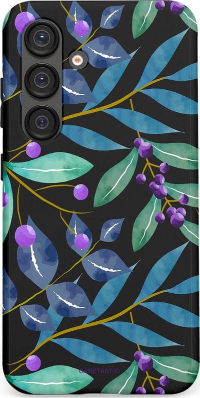 Casetastic hoesje geschikt voor Samsung Galaxy S25 - Dubbellaagse bescherming - Besjes fantasie - Fashion Case - Zwart Petrol Saliegroen