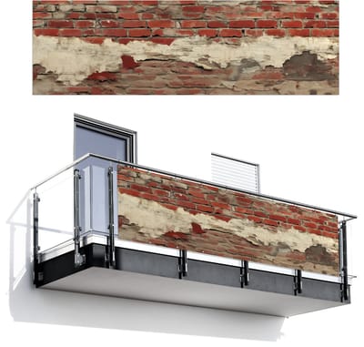 Balkonscherm 300x95 cm - Balkonposter Muur - Baksteen - Verweerd - Balkon scherm decoratie - Balkonschermen - Balkondoek zonnescherm