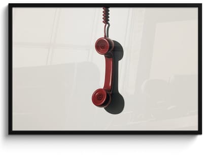 Poster in lijst - Fotolijst 120x80 cm - Posters - Telefoon - Koord - Rood - Minimalistisch - Posterlijst zwart - Decoratie - Wanddecoratie woonkamer - Muurdecoratie slaapkamer