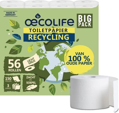 Milieuvriendelijk Toiletpapier, 56 Rollen van 150 Vel, 3-Laags, Extra Zacht