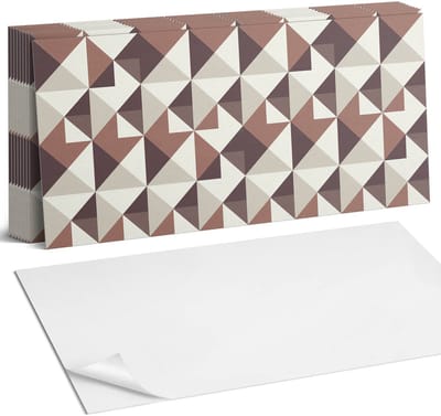 Coloray Plaktegels - Geometrisch patroon met driehoeken Zelfklevende Wandtegels - 40 cm x 20 cm - Beige Plaktegels - 10 stuks - Rechthoek PVC Tegels - Plaktegels Badkamer - Vloertegels Zelfklevend - Vinyltegels Vloer Zelfklevend - Portugese Tegels