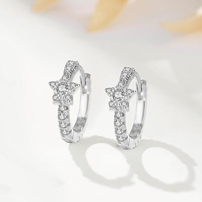 S925 Sterling Zilver Meteoor Oorknop Vol Diamanten Kleine Ster Zirkonia Oorbeenknop white