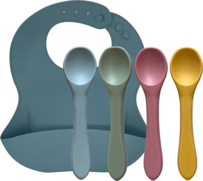 green-goose® Babylepels (4 Stuks) met Slabbetje - Petrol - Duurzaam Siliconen - Verstelbaar Slabbetje - BPA Vrij