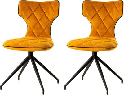 WAYS. – Elegante eetkamerstoelen – Geel – Verfijnd en hedendaags design – Stevige metalen vierpoot – 2 stuks