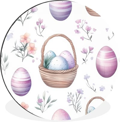 WallCircle - Wandcirkel - Muurcirkel - Bloemen - Paaseieren - Patroon - Aluminium - Dibond - 30x30 cm - Binnen en Buiten