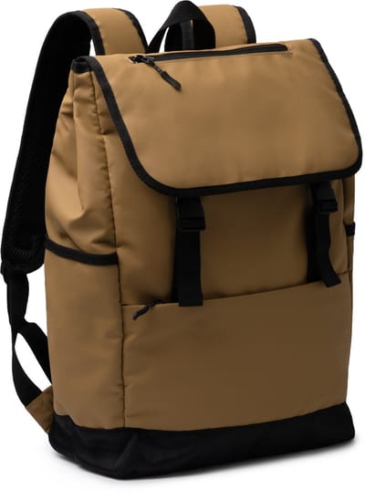 Bruine Rugzak gemaakt van PU-leer 20 liter. Vakken incl laptopvak, model Trois