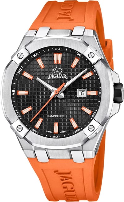 Jaguar J1010/1 Heren Horloge - Saffierglas - Roestvrijstaal/Leer - Zilverkleurig - Ø 44 mm - Quartz - Gesp - 10 ATM (zwemmen)