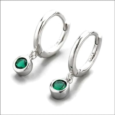 Aramat Jewels | Oorringen | Zilveren Oorringetjes met Zirkonia Hanger | Zilverkleurig/Groen | |3mm | Zilver | Kinderen, Volwassenen | Verkleurd niet