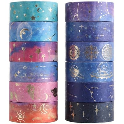 12 rollen Galaxy Washi Tape, gouden folie Constellation Washi Masking Tape, maan, sterren, hemels, DIY decoratieve papieren tape, Gi