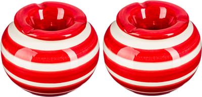 Atmosphera Terras asbak - 2x - stormasbak - Peking - keramiek - 12 x 8 cm - rood/wit - Buiten - Asbakken