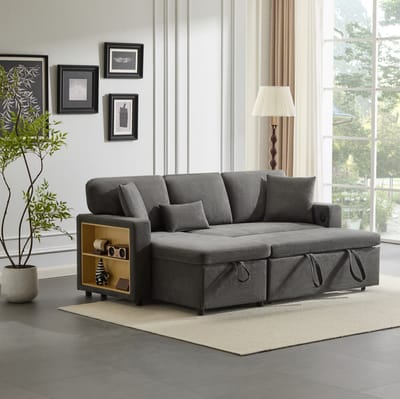 DESMIU Hoekbank 214 X 131 X 87 Cm - Uitschuifbare Slaapfunctie Met Opbergruimte En Usb Aansluiting - Voor Woonkamer - Oxford Stof Donkergrijs